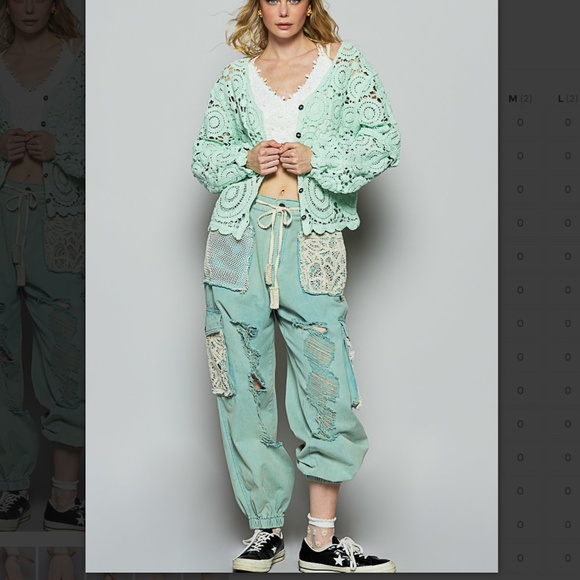 POL “ Kalispell 2”  POL Distress Cargo Jean Jogger with Crochet Lace 66 - Picture 3 of 5